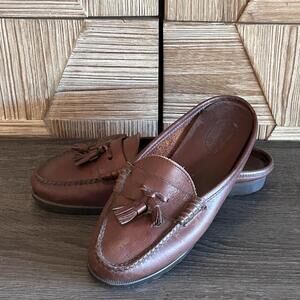 Talbots Womens Brown Leather Loafers Slip-Ons Size 8M Tassels Career Mule